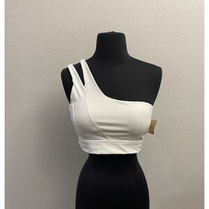 Anna-Kaci White Asymmetrical Sports Bra Size Small NWT Removable‎ Pads
